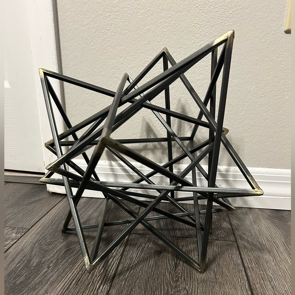 Modern Metal Geometric Star Sculpture • Black & Gold • 14” Decor Piece - Picture 8 of 9